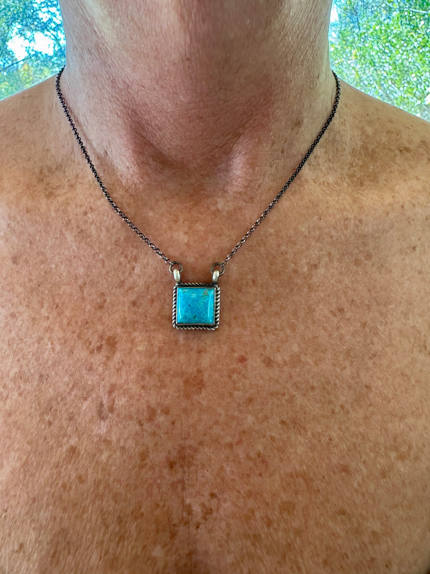 Johnny Dixon Kingman Square Turquoise Necklace