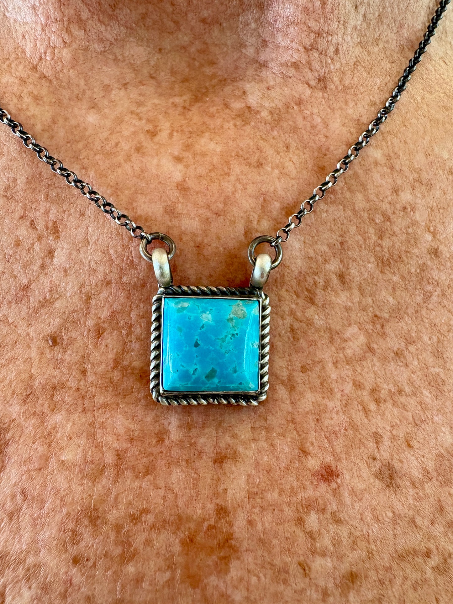 Johnny Dixon Kingman Square Turquoise Necklace