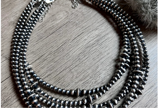 3 different size mm Sterling Silver Pearls Choker